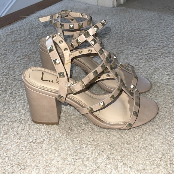 Phedra Natural Studded Ankle Strap Heels- Color: Natural - Picture 4 of 6